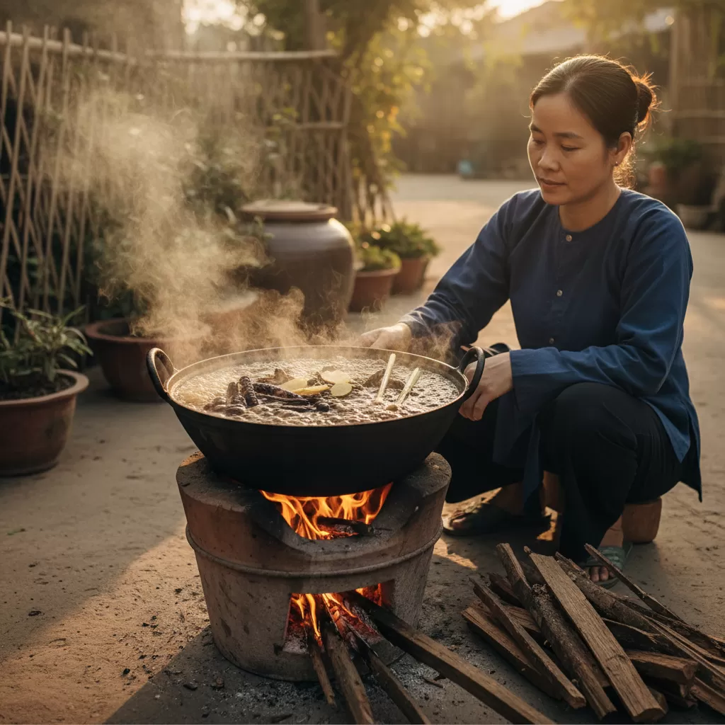 Quy trình nấu nước bồ kết thủ công tốn nhiều thời gian và công sức