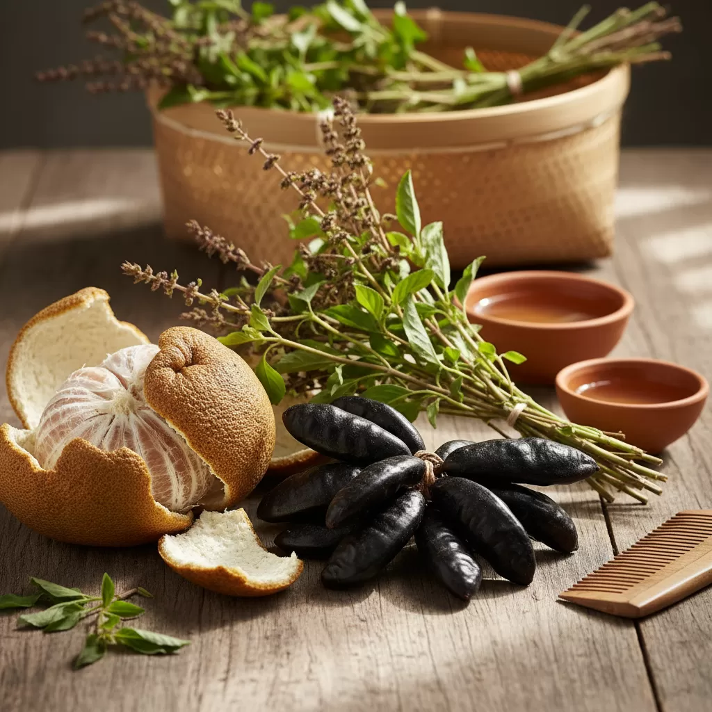 gemini_image_1771843085 Các thành phần thảo dược tự nhiên là lựa chọn an toàn và hiệu quả để ngăn ngừa rụng tóc