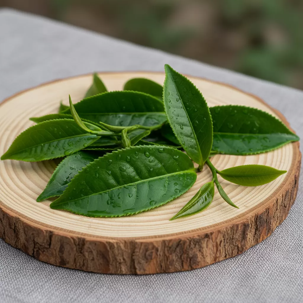 Lá trà xanh tươi chứa nhiều dưỡng chất quý giá cho mái tóc