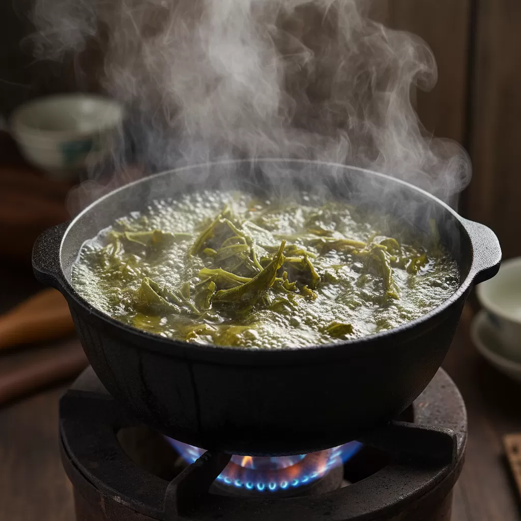 Cách nấu nước lá trà xanh nguyên chất để gội đầu