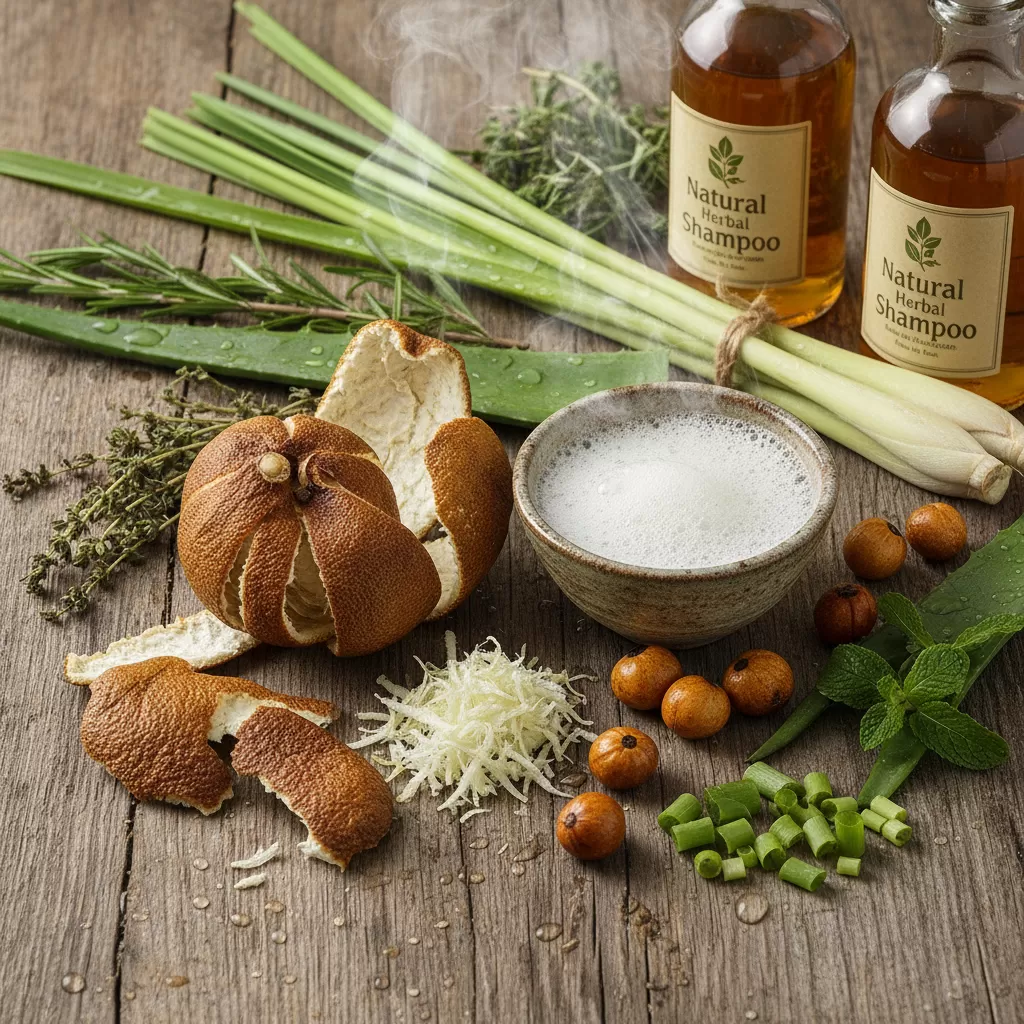 Các nguyên liệu thảo dược tự nhiên như bồ kết vỏ bưởi và sả chanh trong chăm sóc tóc