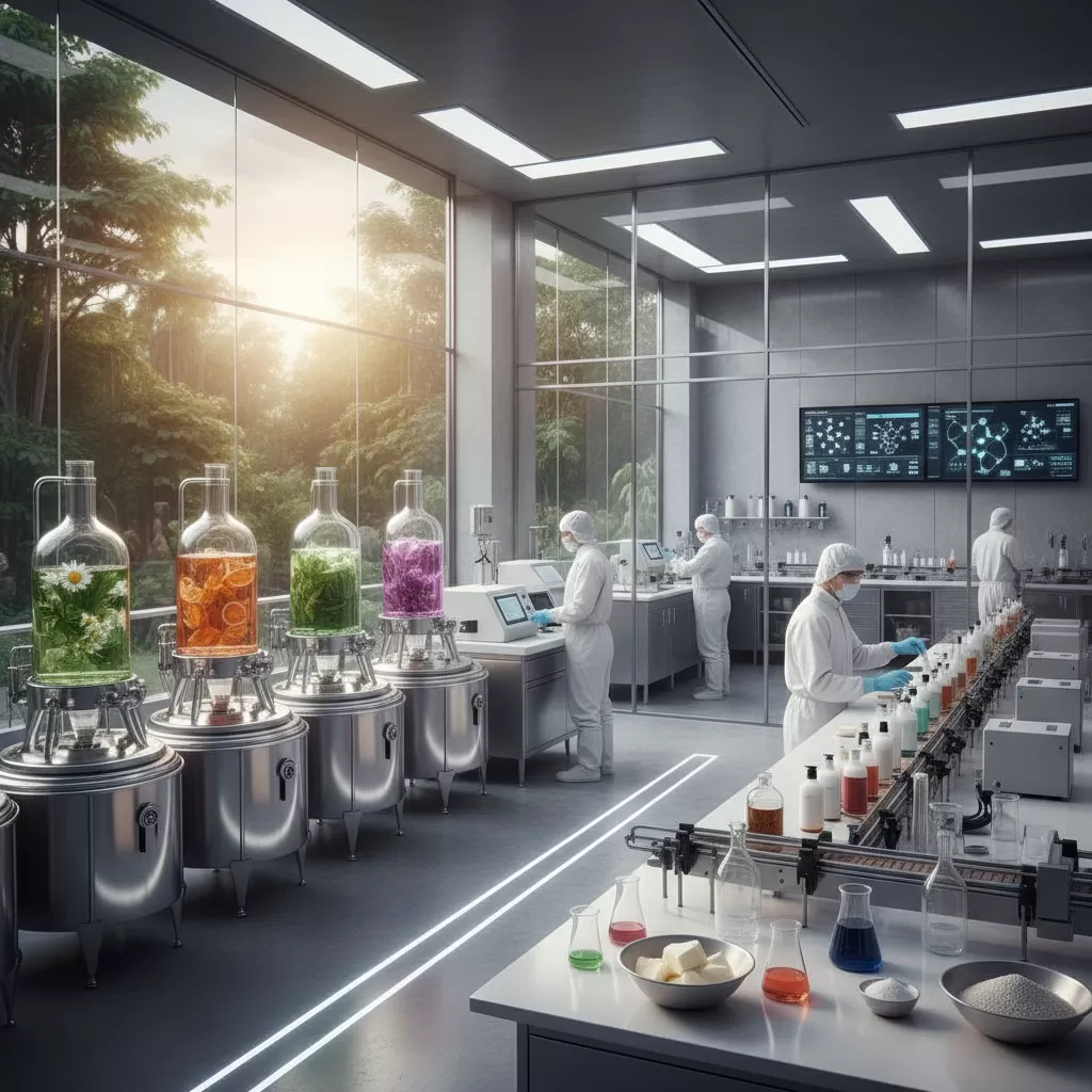 gemini_image_1771853598 Hệ thống nhà máy gia công mỹ phẩm thiên nhiên hiện đại và đạt chuẩn quốc tế