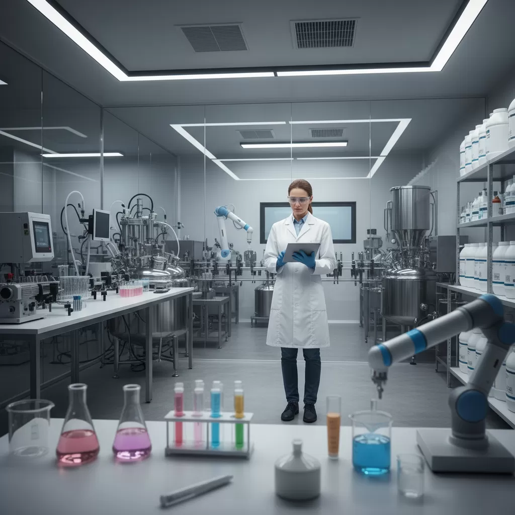 gemini_image_1771853899 Nhà máy gia công mỹ phẩm hiện đại với hệ thống kiểm soát chất lượng nghiêm ngặt