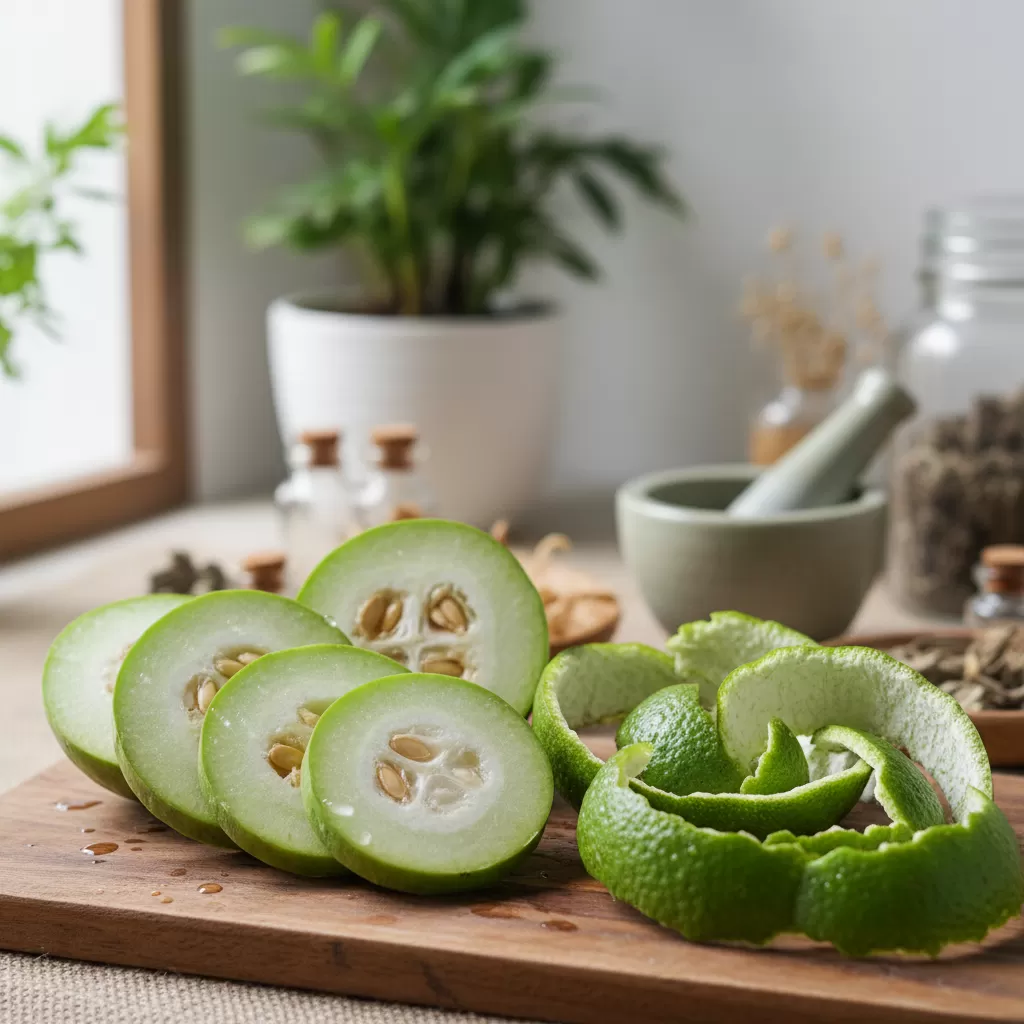 gemini_image_1771854783 Nguyên liệu thảo mộc tự nhiên là nền tảng cho chất lượng cao bí đao và cao vỏ bưởi