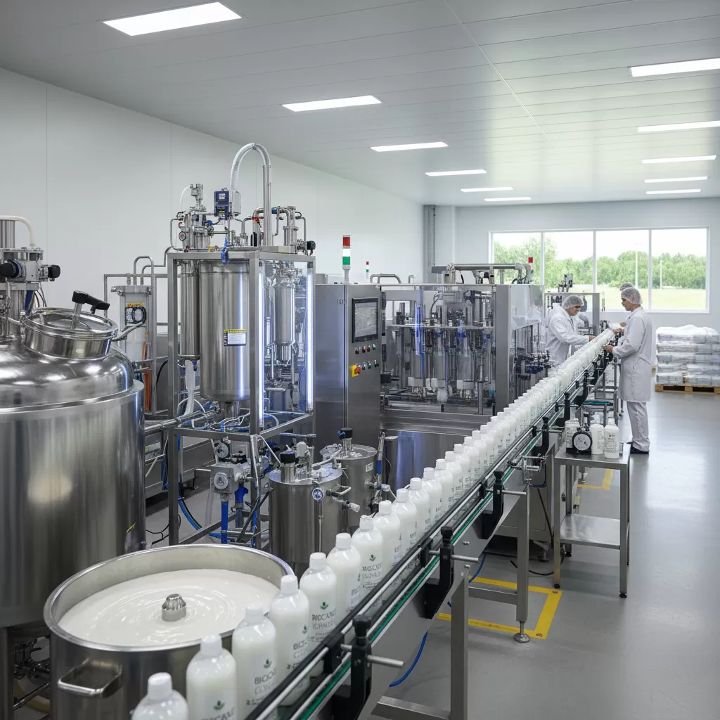 gemini_image_1771855398 Hệ thống máy móc khép kín đảm bảo tiêu chuẩn an toàn trong gia công dầu gội