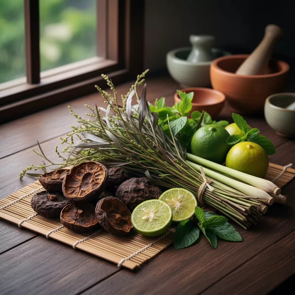 gemini_image_1771858413 Các thành phần thảo mộc tự nhiên giúp nuôi dưỡng mái tóc bền vững từ sâu bên trong