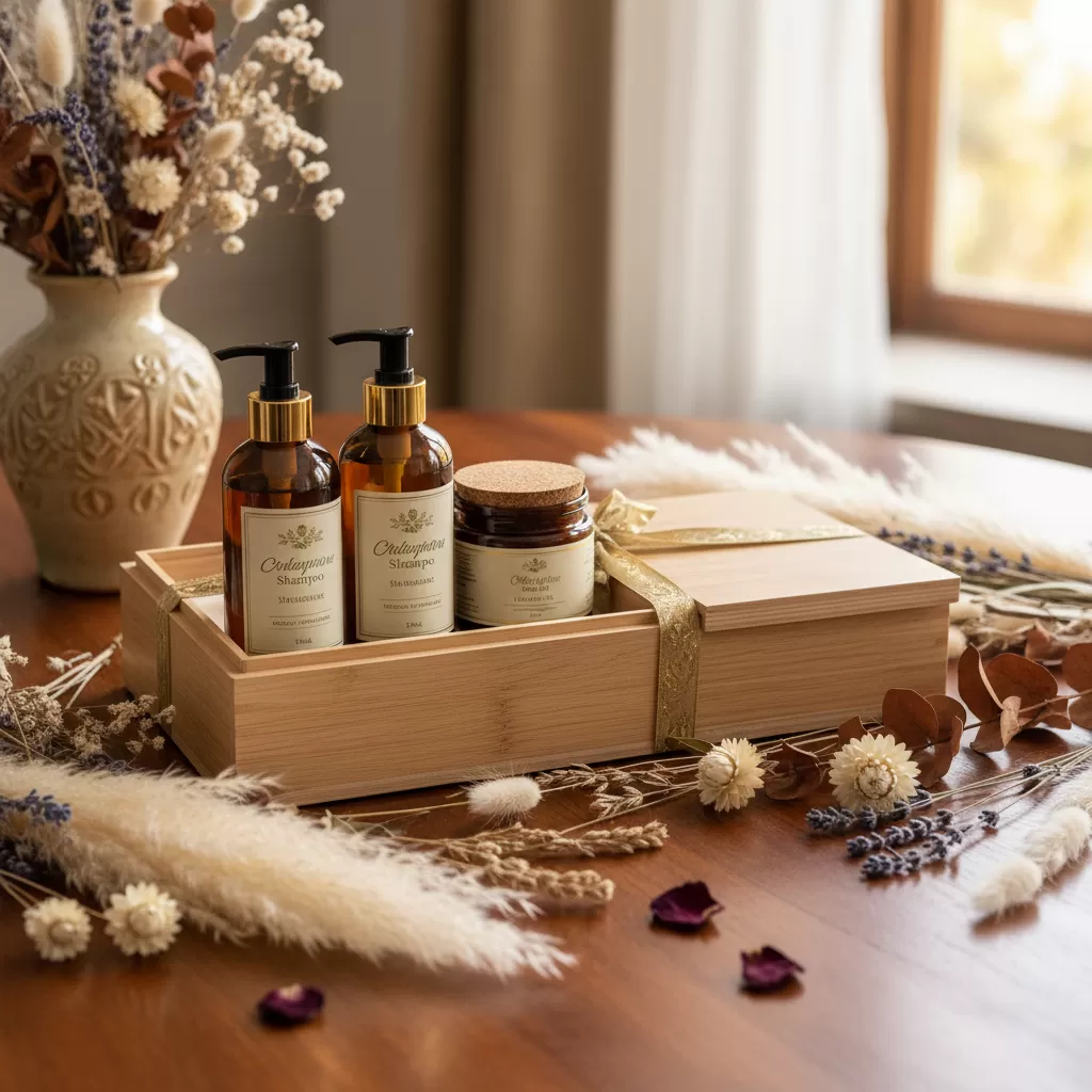 gemini_image_1771866784 Dầu gội thảo dược là món quà tặng sức khỏe tinh tế và giàu ý nghĩa dành cho người thân