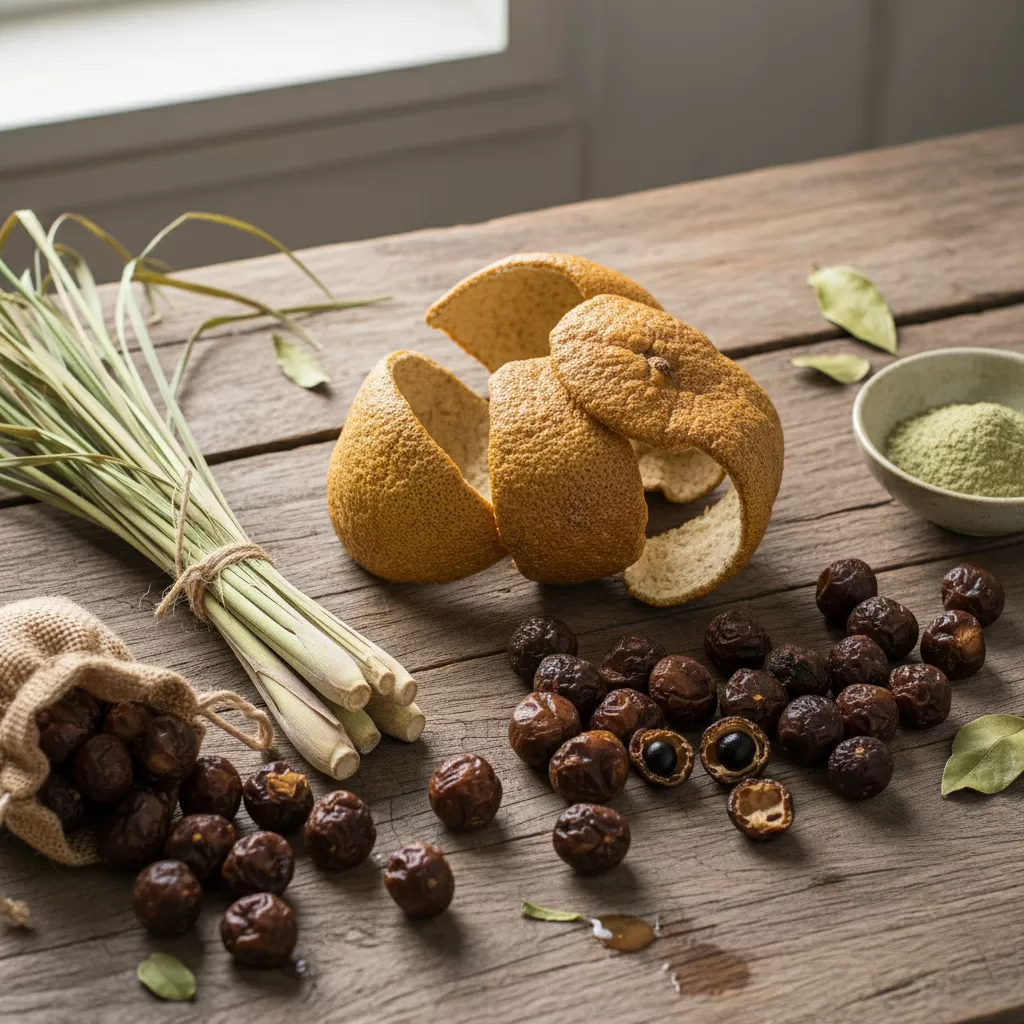 gemini_image_1771867086 Các nguyên liệu thảo dược tự nhiên quen thuộc trong quy trình chăm sóc tóc