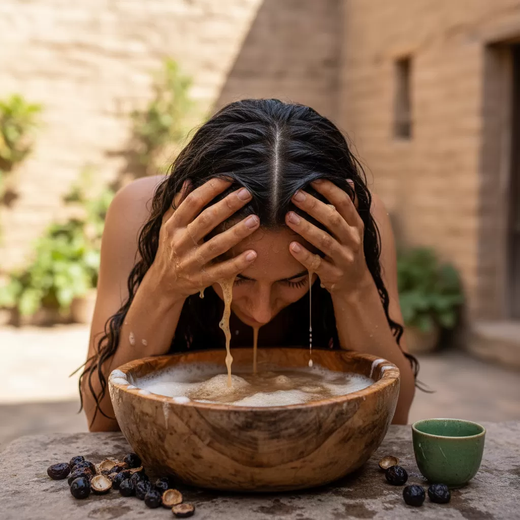 gemini_image_1771867087 Phương pháp gội đầu truyền thống bằng nước bồ kết giúp làm sạch sâu và an toàn