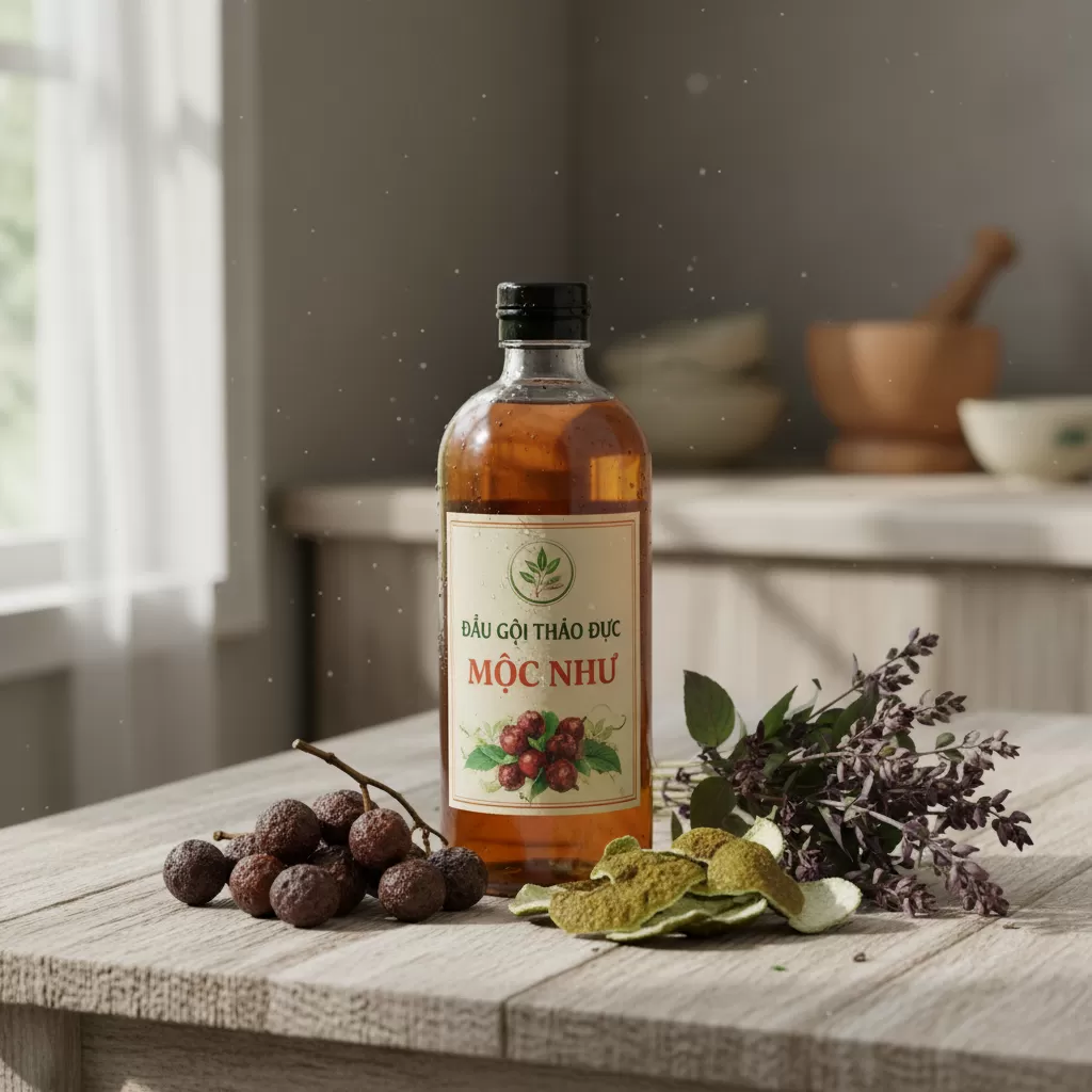 gemini_image_1771868020 Dầu gội thảo dược Mộc Nhu là sự kết hợp hoàn hảo giữa các thảo dược quý hiếm truyền thống