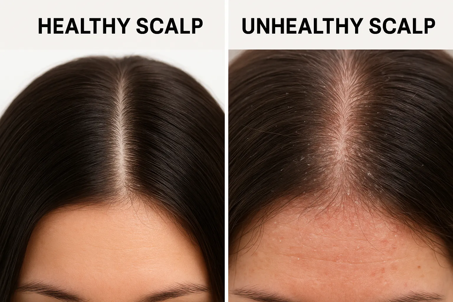healthy-scalp-vs-unhealthy-scalp Mái tóc sạch gàu và chắc khỏe là kết quả của việc chăm sóc đúng cách với lá neem