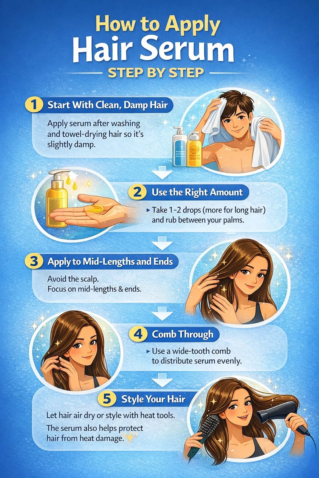 how-to-apply-hair-serum-step-by-step-1 Quy trình thoa tinh chất Allantoin đúng cách để đạt hiệu quả tái tạo nang tóc tối ưu
