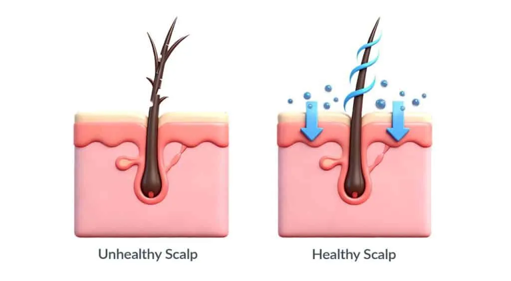 Sự khác biệt giữa da đầu khỏe mạnh và da đầu bị tổn thương màng lipid