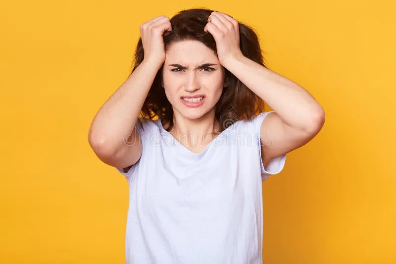 indoor-studio-shot-stressed-exhausted-woman-having-unpleasant-facial-expression-touching-her-head-hands-pulling-her-hair-149991231 Stress kéo dài là tác nhân thúc đẩy quá trình oxy hóa khiến tóc xỉn màu nhanh hơn