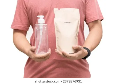 man-choosing-shampoo-plastic-packaging-260nw-2372876931 Quy trình chiết dầu gội từ túi refill vào chai lọ cần đảm bảo vệ sinh