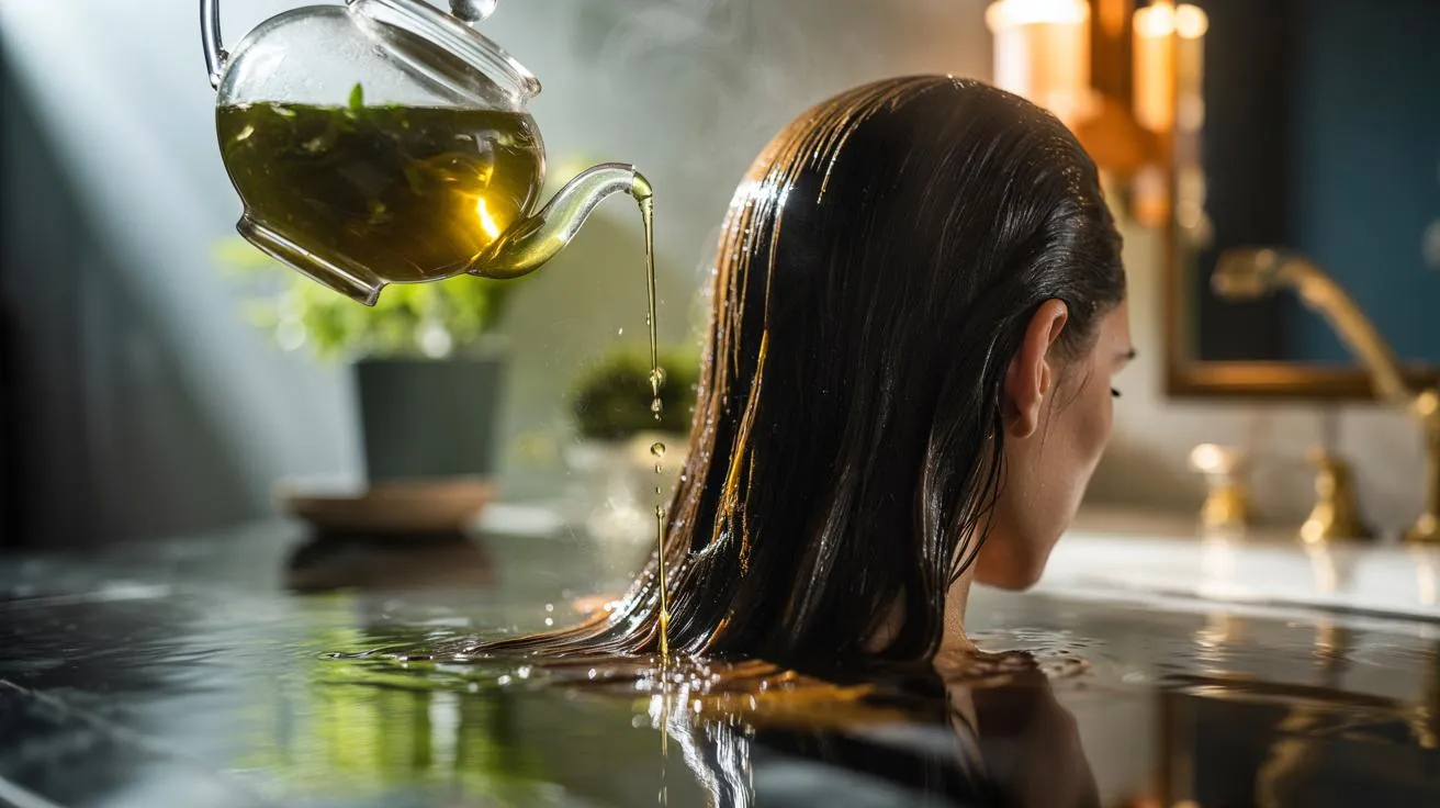 Quy trình gội đầu bằng nước trà xanh tươi giúp làm sạch sâu và bảo vệ da đầu